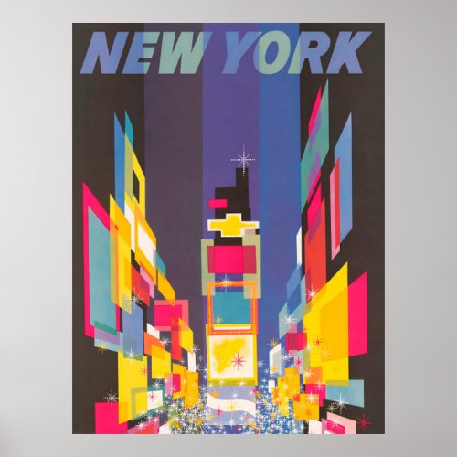 Vintage New York Time Square Illustration Travel Poster