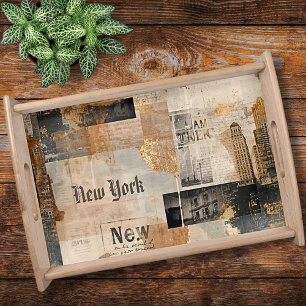 Vintage New York Urban Collage Art Serving Tray