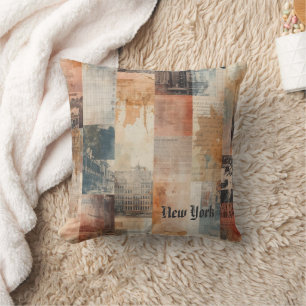 Vintage New York Urban Collage Art Throw Pillow