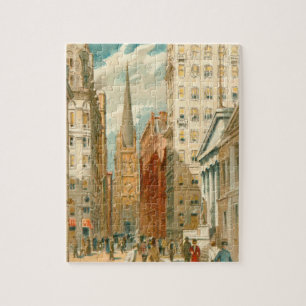 Vintage New York Wall Street Trinity Church Jigsaw Puzzle