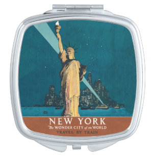 Vintage New York Wonder City Statue of Liberty Art Compact Mirror