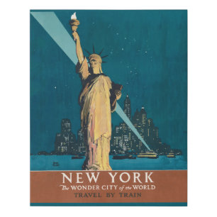 Vintage New York Wonder City Statue of Liberty Art Faux Canvas Print