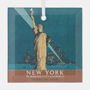 Vintage New York Wonder City Statue of Liberty Art Glass Ornament