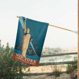 Vintage New York Wonder City Statue of Liberty Art House Flag