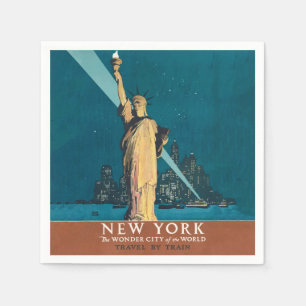Vintage New York Wonder City Statue of Liberty Art Napkins