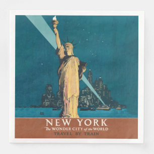 Vintage New York Wonder City Statue of Liberty Art Paper Dinner Napkins
