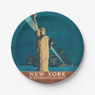 Vintage New York Wonder City Statue of Liberty Art Paper Plates