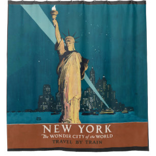 Vintage New York Wonder City Statue of Liberty Art Shower Curtain
