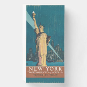 Vintage New York Wonder City Statue of Liberty Art Wooden Box Sign