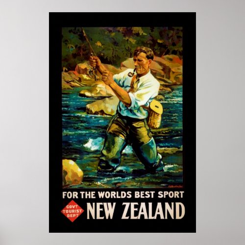 Vintage New Zealand 1930s Sports Tourism Poster