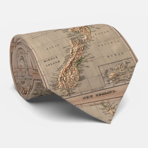 Vintage New Zealand Physical Map (1880) Neck Tie