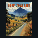Vintage New Zealand Travel  Poster<br><div class="desc">Embrace the enchanting beauty of New Zealand with this retro-style travel poster. Featuring iconic landscapes like snow-capped mountains, turquoise lakes, golden beaches, and dramatic fjords, this artwork celebrates the Kiwi spirit of adventure. Perfect for home décor, travel memorabilia, or gifts for wander lusters. Inspired by Art Deco design, it captures...</div>