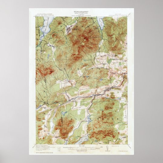 Vintage New York Topographical Map Poster