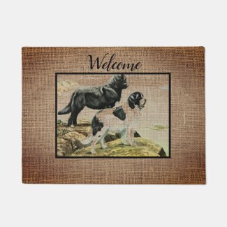 Vintage Newfies  in  burlap  - welcome