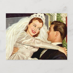 Vintage Newlyweds Bride Groom, Change of Address Announcement Postcard