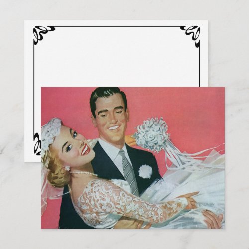 Vintage Wedding, Groom Carrying Bride, Newlyweds Custom Invitations