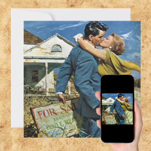 Vintage Newlyweds Kissing, Housewarming Party Invitation
