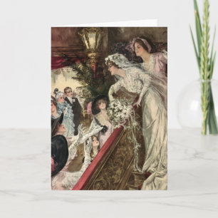 Vintage Newlyweds, Victorian Bride Tossing Bouquet Card