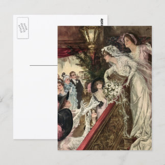 Vintage Newlyweds, Victorian Bride Tossing Bouquet Postcard