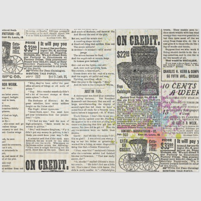 Vintage News Paper 20x30  Decoupage Tissue Paper (Front)