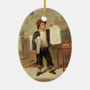 Vintage Newsboy Selling New York Herald, 1857 Ceramic Ornament