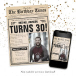 Vintage Newspaper 30th Birthday Fun Custom Photo Invitation<br><div class="desc">Vintage Newspaper 30th Birthday Fun Custom Photo Invitation. A cool and humorous birthday invitation design that looks like a vintage newspaper!  It is customizable and can be used for any age birthday party! Need help with this design template? Contact the design by clicking on the 'Message' button below.</div>