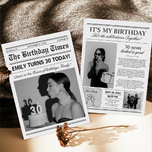 Vintage Newspaper 30th Birthday Party Photo  Invitation