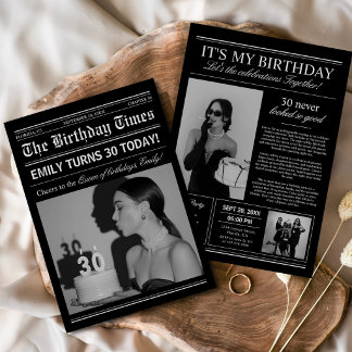 Vintage Newspaper 30th Birthday Party Photo Invitation