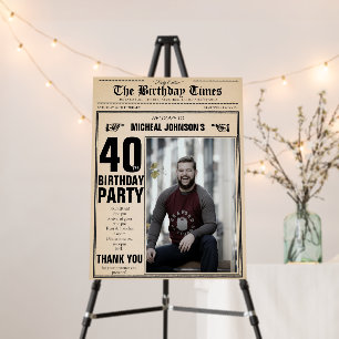 Vintage Newspaper 40th Birthday Custom Welcome Foam Board