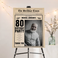 Vintage Newspaper 80th Birthday Funny Welcome Sign