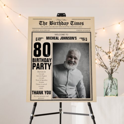 Vintage Newspaper 80th Birthday Funny Welcome Sign