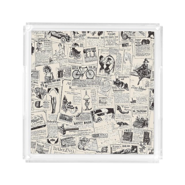 Vintage Newspaper   Acrylic Tray (Front)