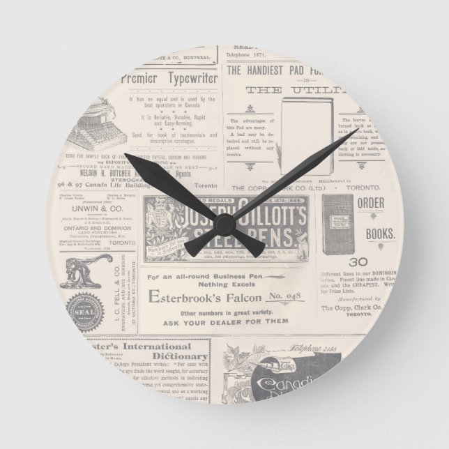 Vintage Newspaper Ad Round Clock (Front)