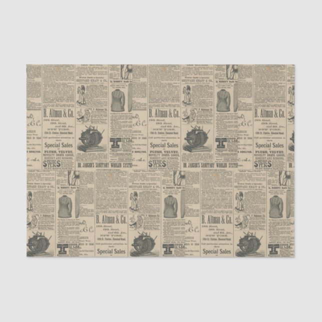 Vintage Newspaper Ad Tissue Paper (Front)