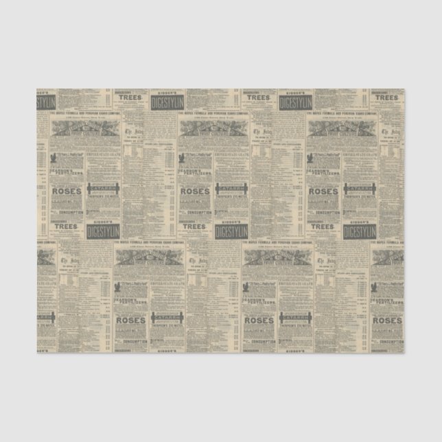 Vintage Newspaper Ads Tissue Paper (Front)
