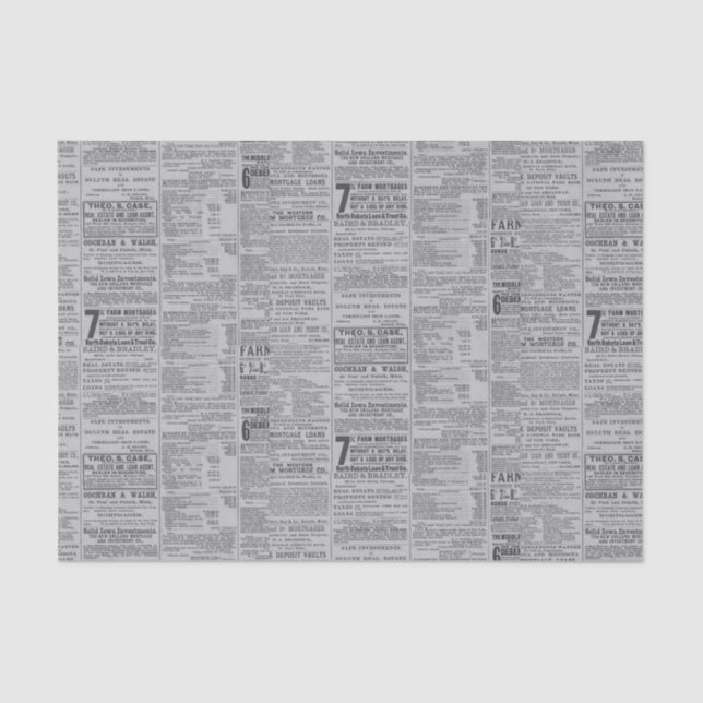 Vintage Newspaper Advertisement Tissue Paper (Front)