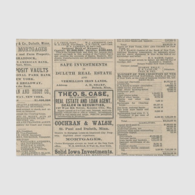 Vintage Newspaper Advertisement Tissue Paper (Front)