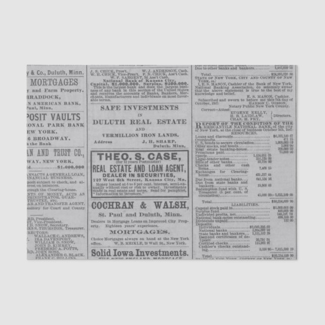 Vintage Newspaper Advertisement Tissue Paper (Front)