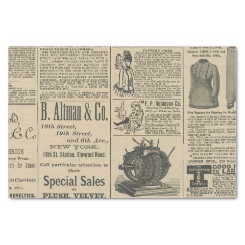 Vintage Newspaper Advertisement Tissue Paper