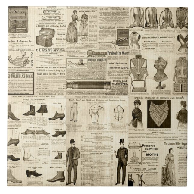 Vintage Newspaper Advertisements Rustic Tiled Ceramic Tile (Front)