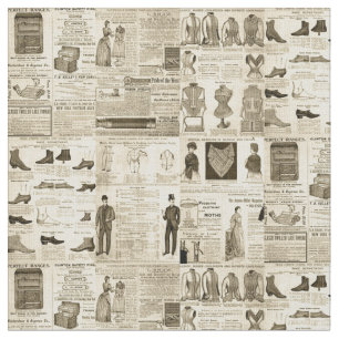 Vintage Newspaper Advertisements Rustic Tiled Fabric