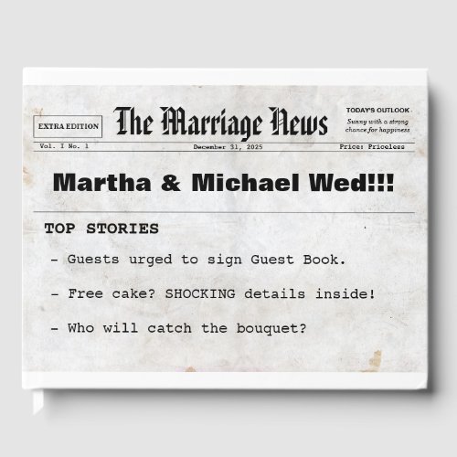 Vintage Newspaper Aged Newsprint Wedding Guest Book
