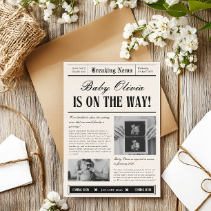 Vintage Newspaper Baby Announcement Invitation