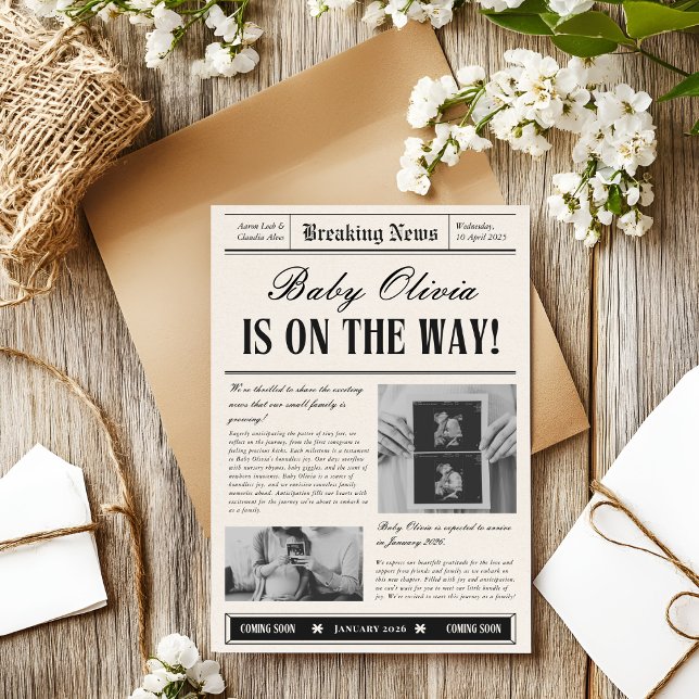 Vintage Newspaper Baby Announcement Invitation (Creator Uploaded)