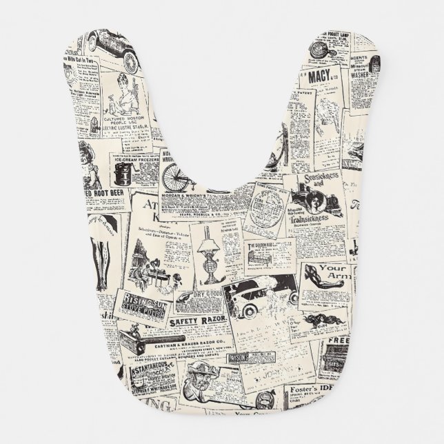 Vintage Newspaper   Baby Bib (Front)