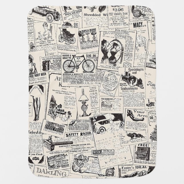 Vintage Newspaper   Baby Blanket (Front)