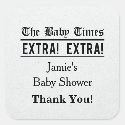 Vintage Newspaper Baby Shower Favor Sticker
