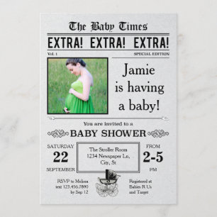 Vintage Newspaper Baby Shower Invitation