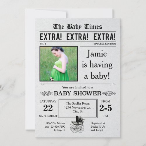 Vintage Newspaper Baby Shower Invitation