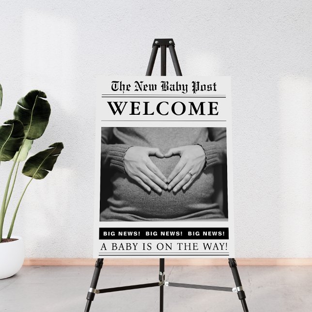 Vintage newspaper baby shower invitation welcome foam board (Creator Uploaded)